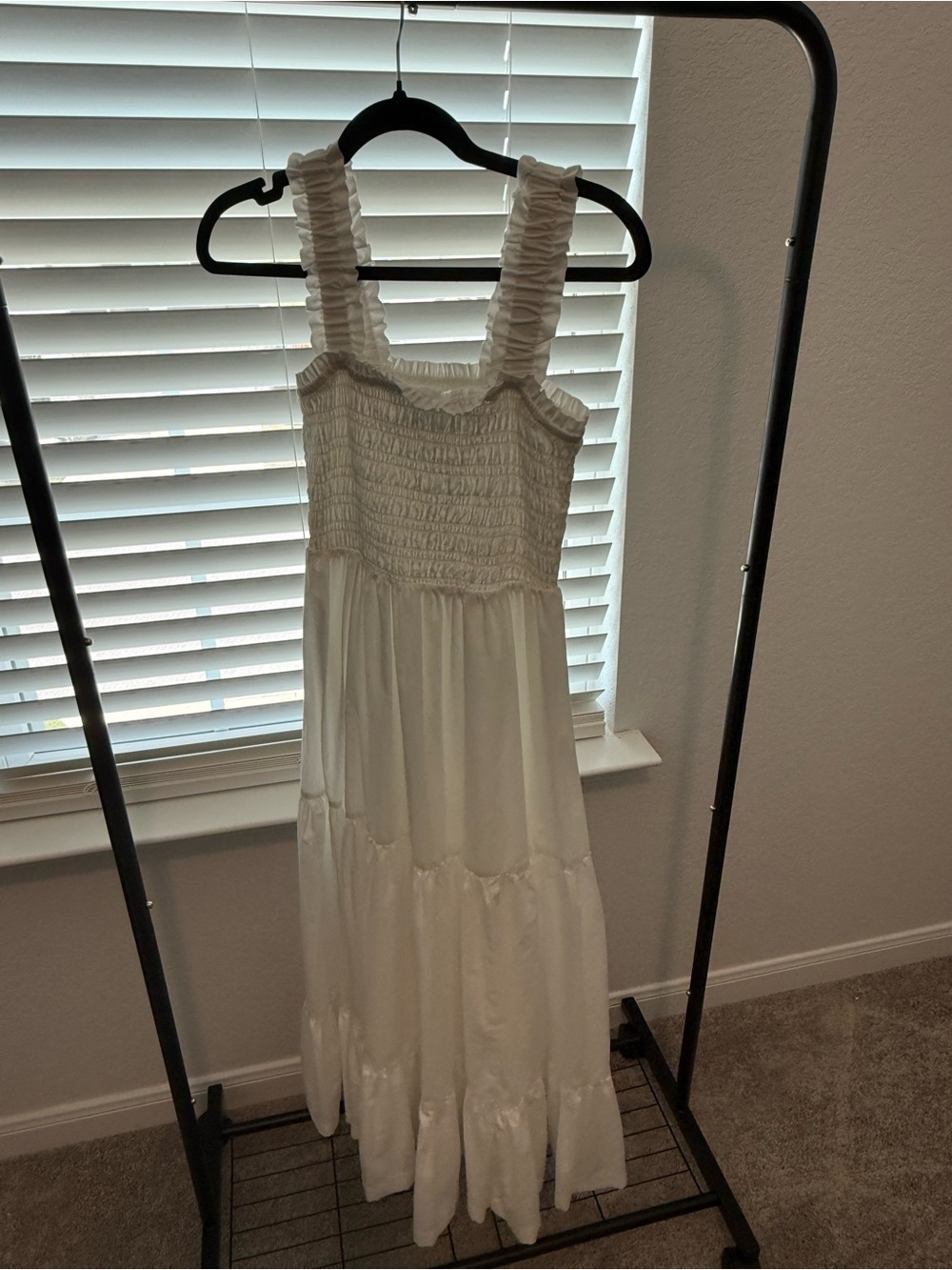 Abercrombie & Fitch White Smocked Maxi Dress with Ruffle Straps